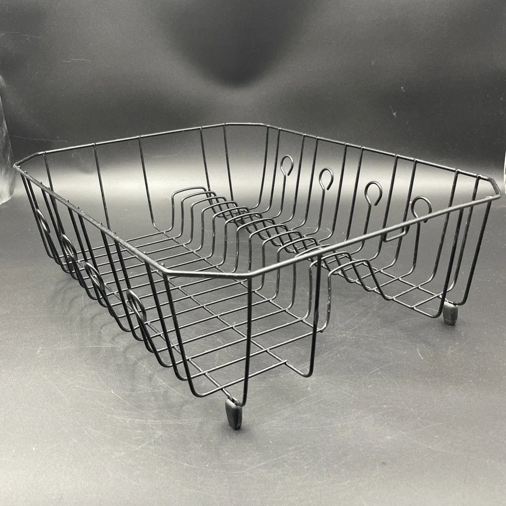 VTG Rubbermaid COATED WIRE DISH DRAINER Drying Rack Black No Utensil Cup